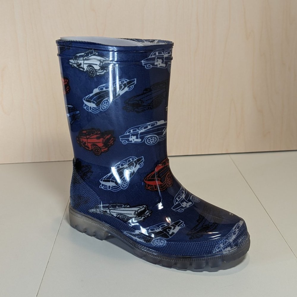 Jelly Beans Kids Round Toe Rubber Rain Boot w/ Rigid Out soles - Blue Multi -